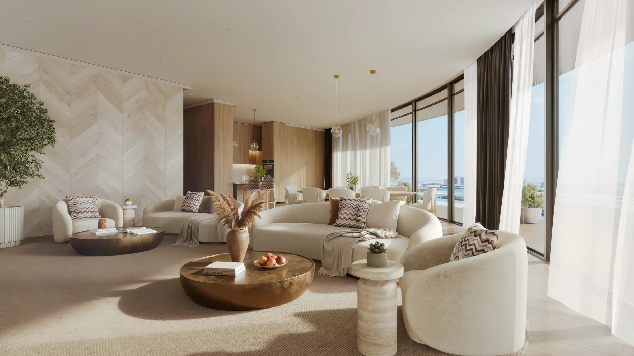 Living room interior at Waterfront by Missoni with Missoni Home fabrics