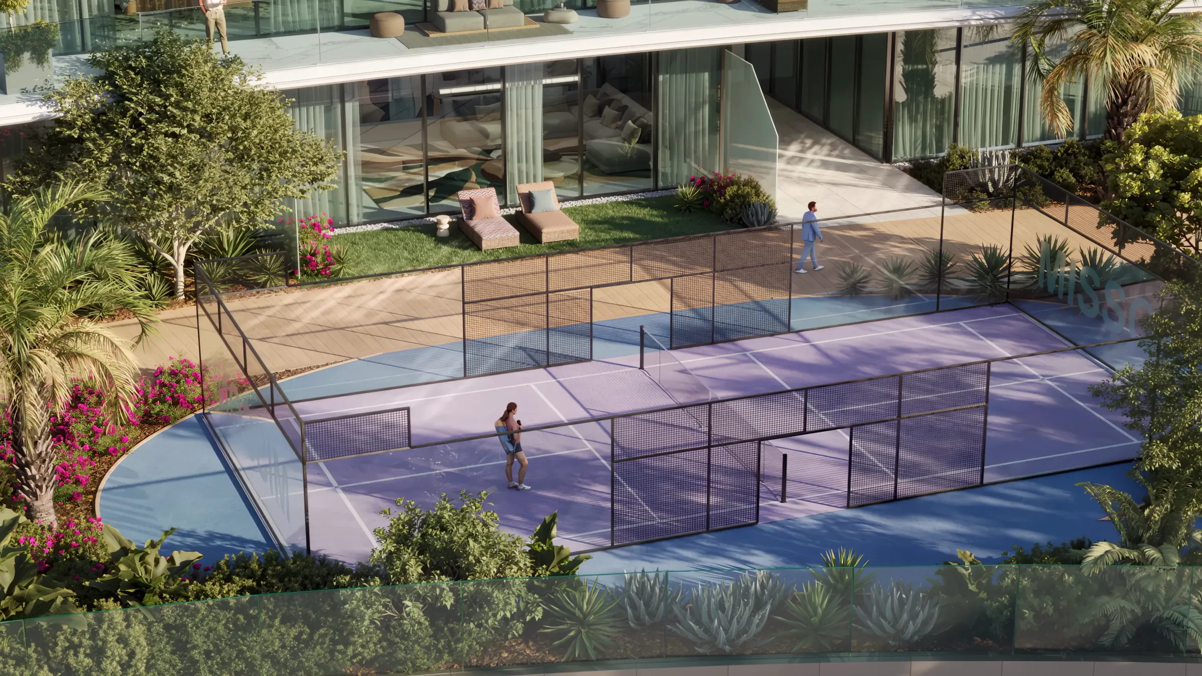 Residents' padel court on the amenity deck